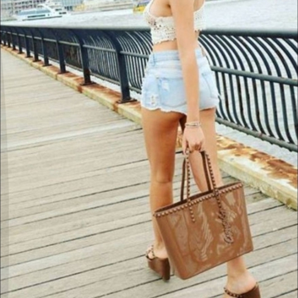 Carmen Sol Angelica Large Brown Tote Jelly Studded PVC Tote Bag. - Picture 2 of 16